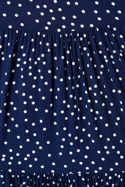 Nevi Tiered Midi Dress in Navy Spot