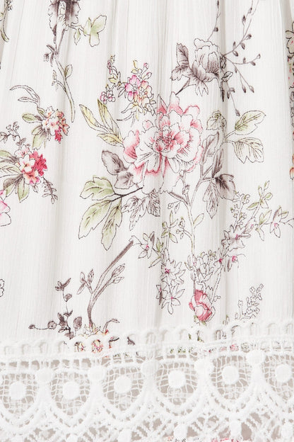 Macca Dress In White With Blush Floral