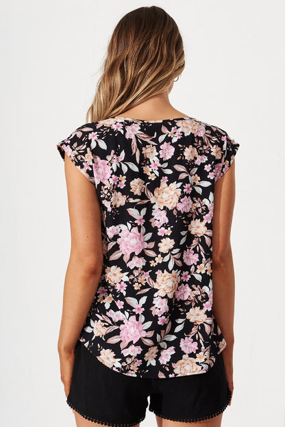 Rejina Top In Black Multi Floral