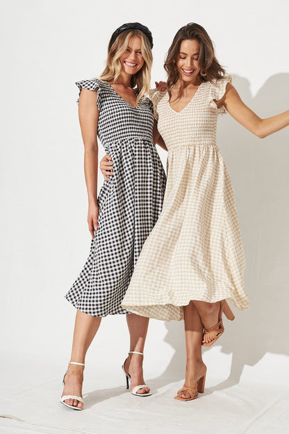 Jeannie Midi Dress In Black Gingham
