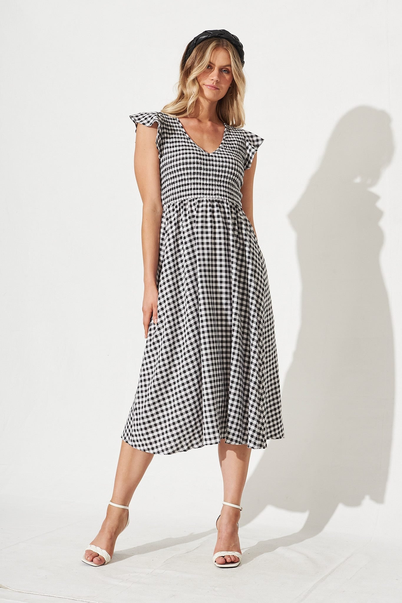 Jeannie Midi Dress In Black Gingham