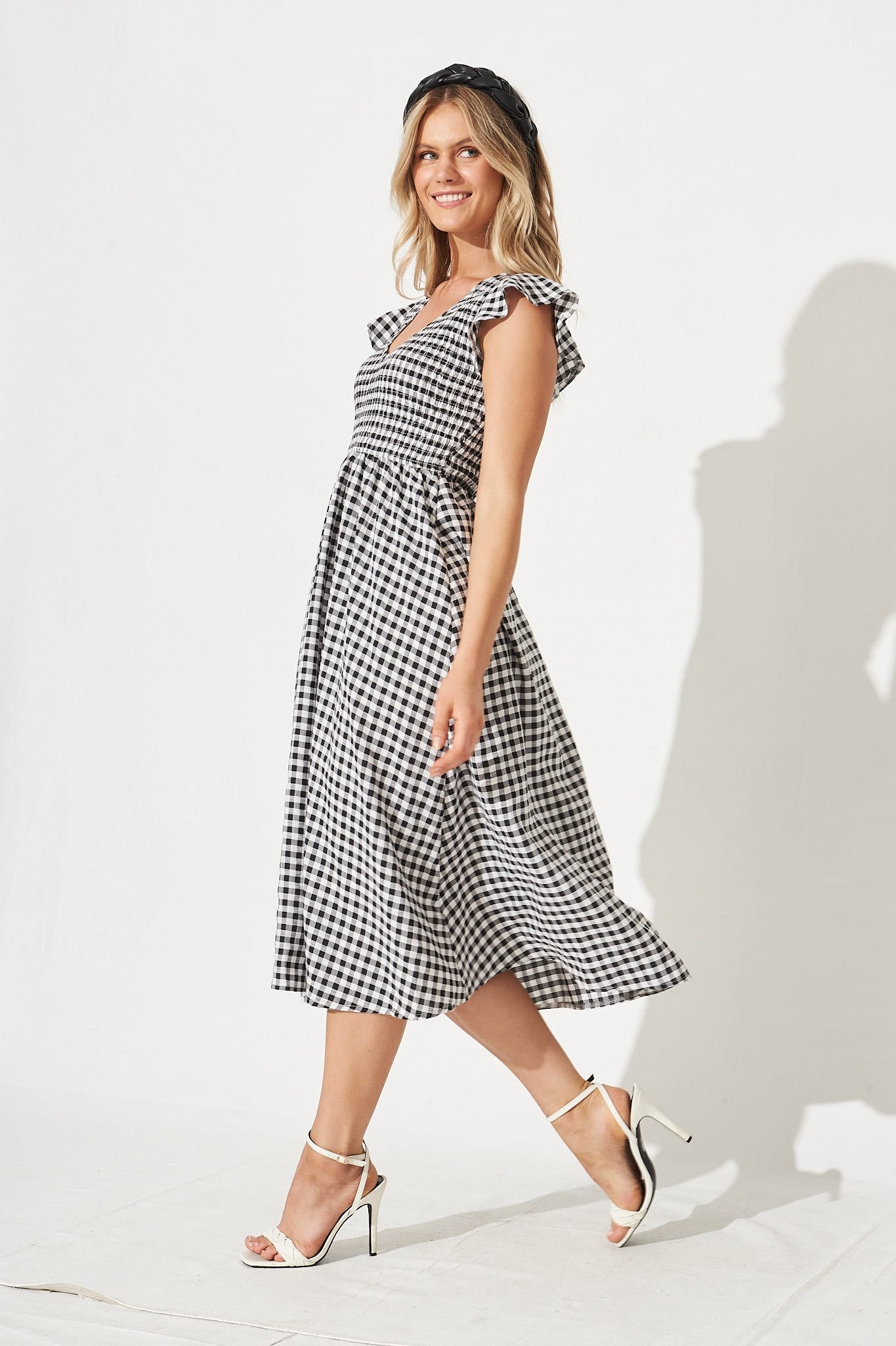 Jeannie Midi Dress In Black Gingham
