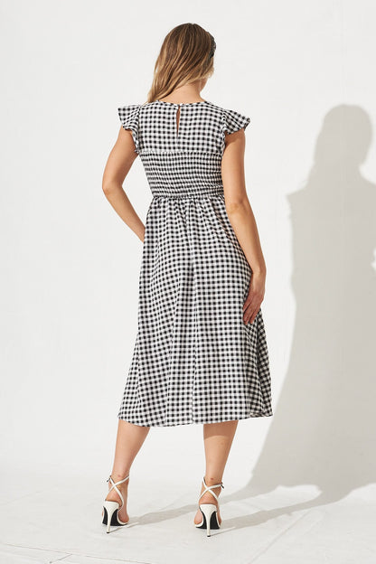 Jeannie Midi Dress In Black Gingham