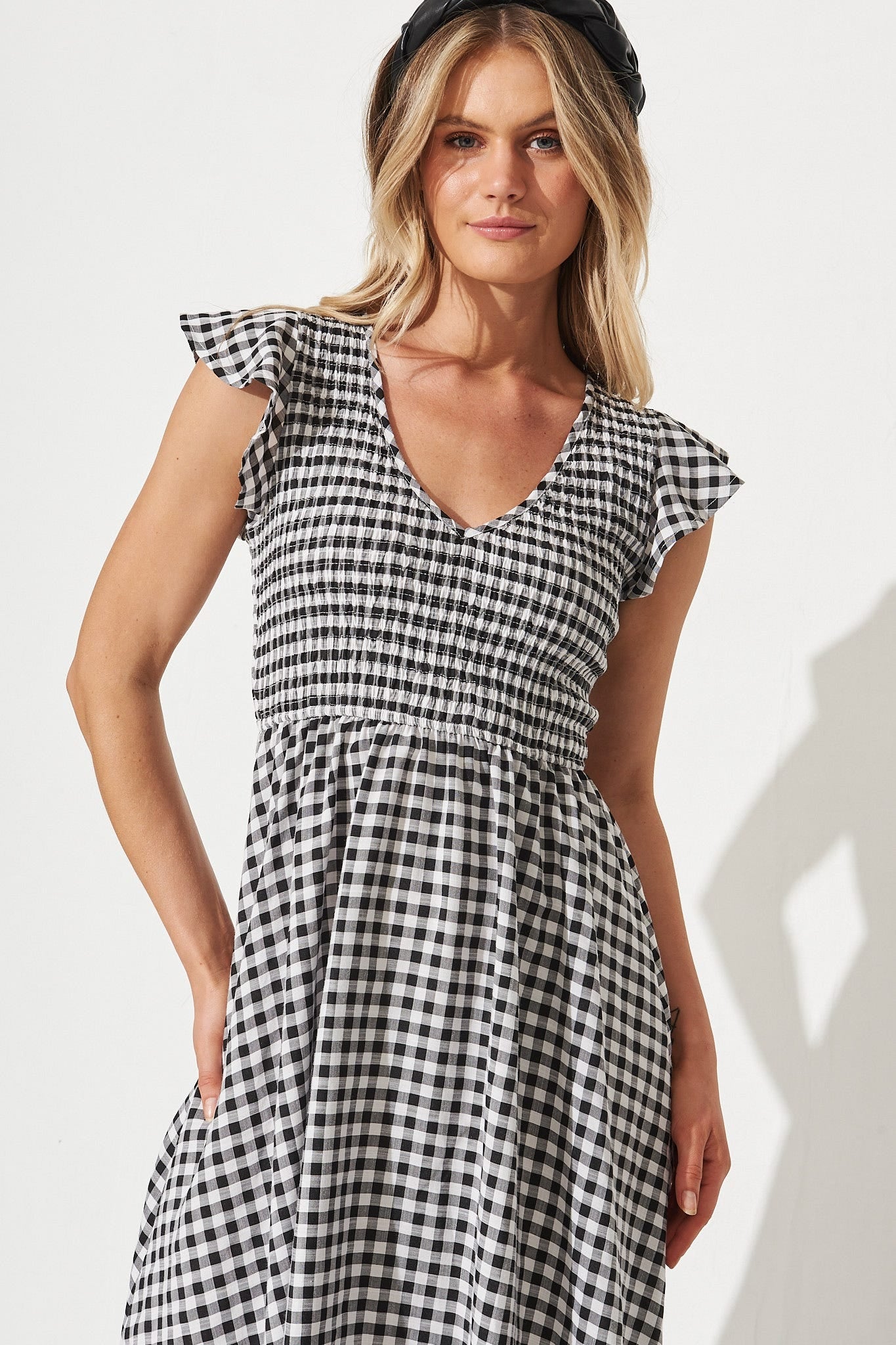 Jeannie Midi Dress In Black Gingham