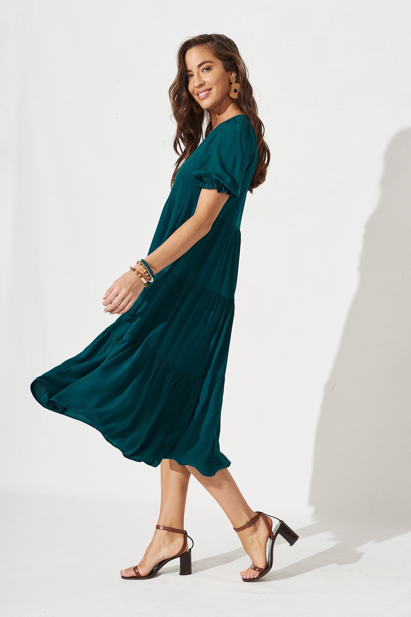 Nevi Tiered Midi Dress In Teal