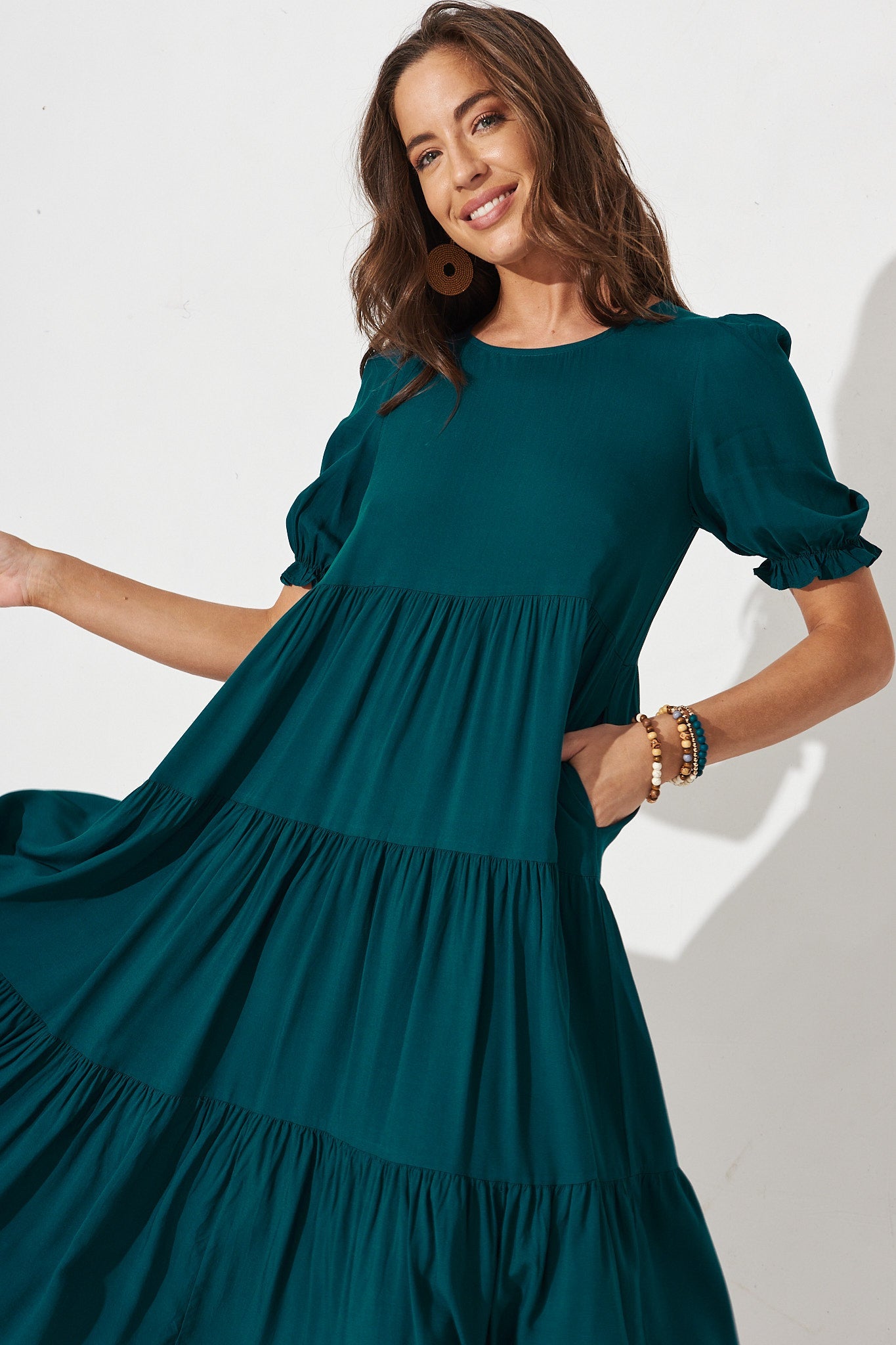 Nevi Tiered Midi Dress In Teal