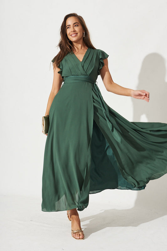 Wynter Maxi Dress in Green Chiffon