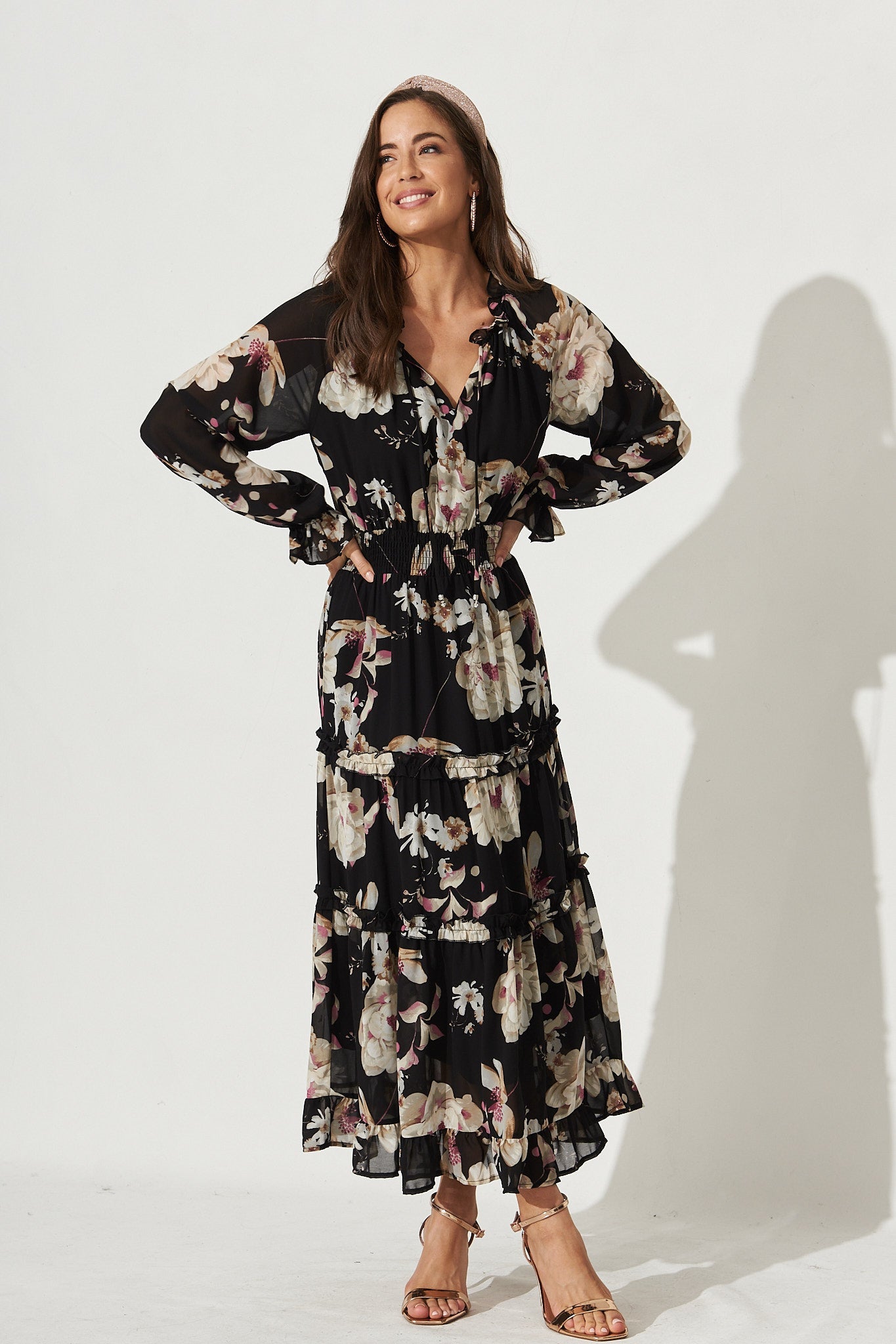 Candise Maxi Dress In Black Floral Chiffon