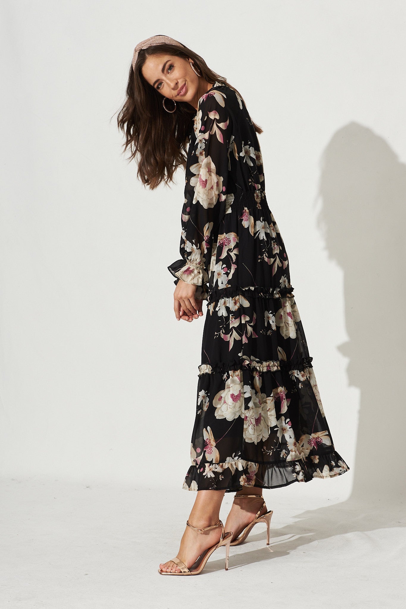 Candise Maxi Dress In Black Floral Chiffon