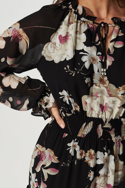 Candise Maxi Dress In Black Floral Chiffon