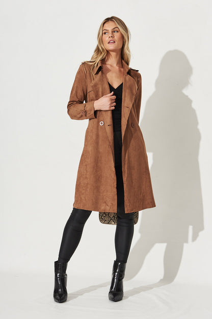 Mirage Trench Coat In Tan Suedette
