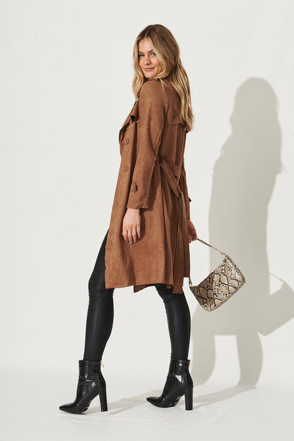 Mirage Trench Coat In Tan Suedette
