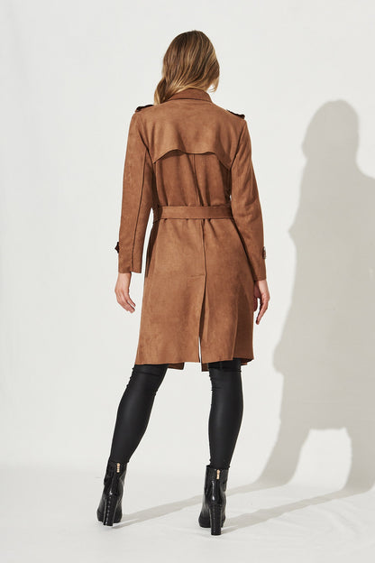 Mirage Trench Coat In Tan Suedette