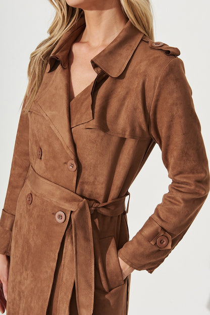 Mirage Trench Coat In Tan Suedette