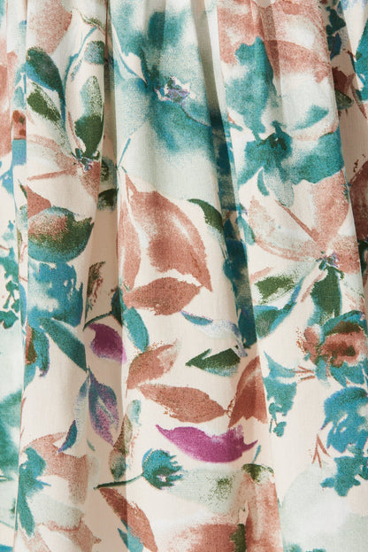 Maila Top In White With Teal Floral