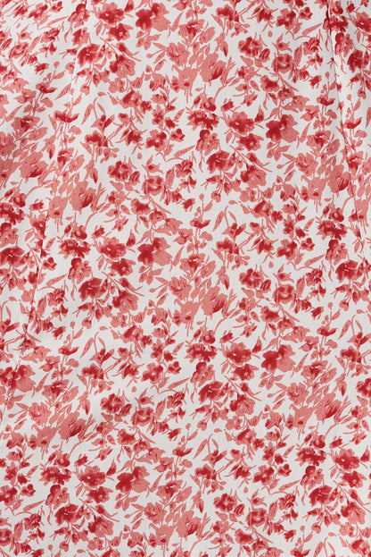 Yelina Midi Dress In White With Red Floral