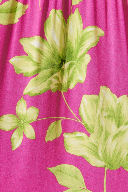 Delanie Maxi Dress In Pink With Green Floral