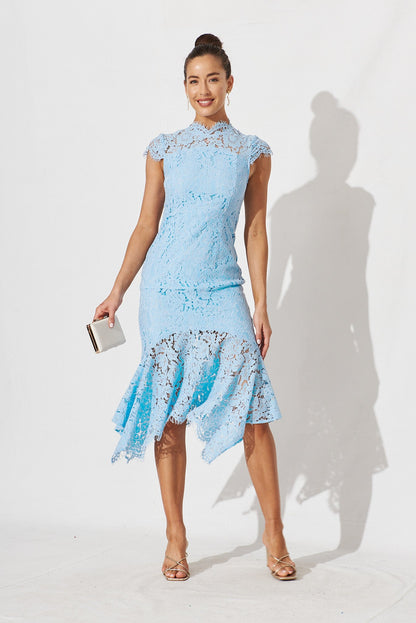 Emilise Midi Dress In Sky Blue Lace