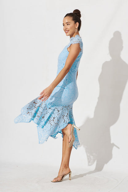 Emilise Midi Dress In Sky Blue Lace