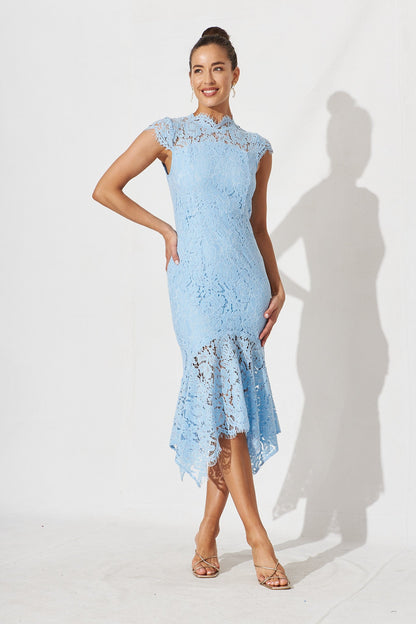 Emilise Midi Dress In Sky Blue Lace