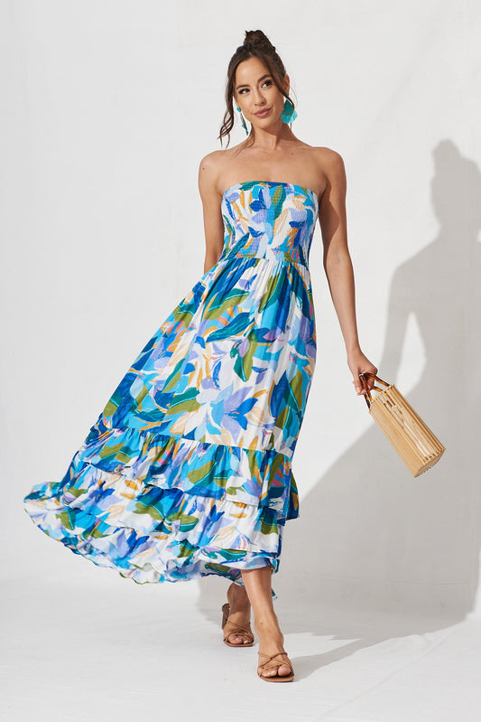 Mastyn Midi Dress In Blue Floral