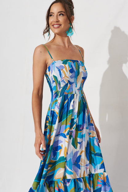 Mastyn Midi Dress In Blue Floral