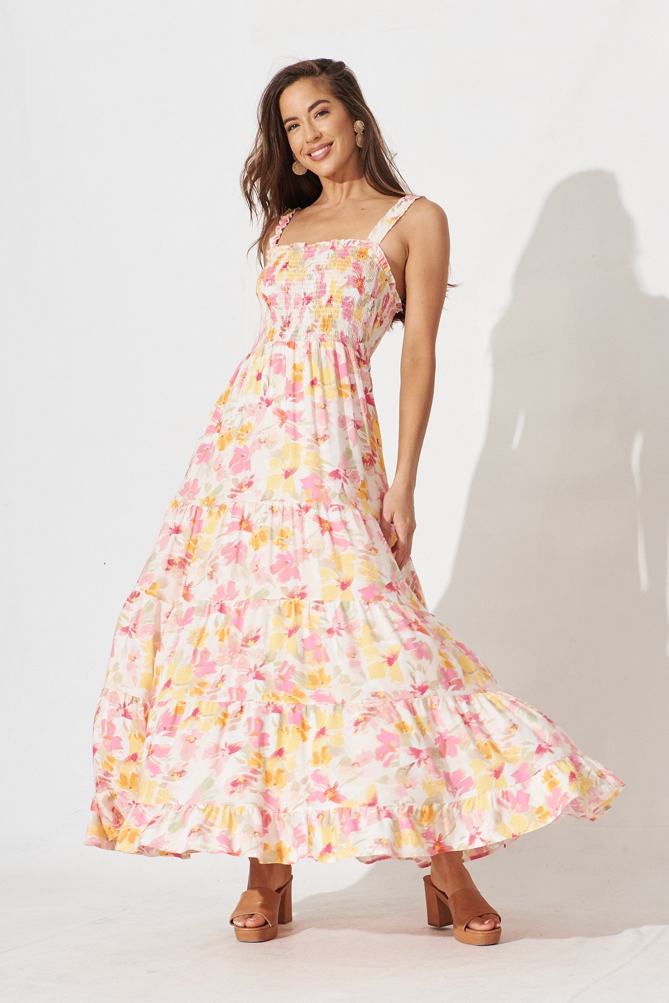Marano Maxi Dress In White With Yellow Floral