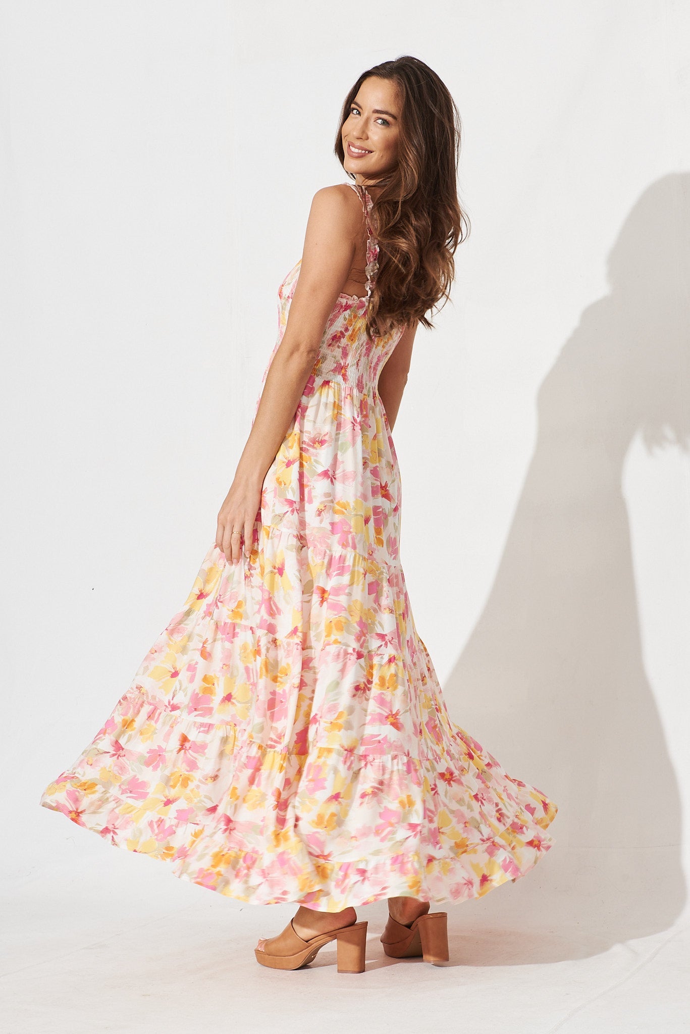 Marano Maxi Dress In White With Yellow Floral