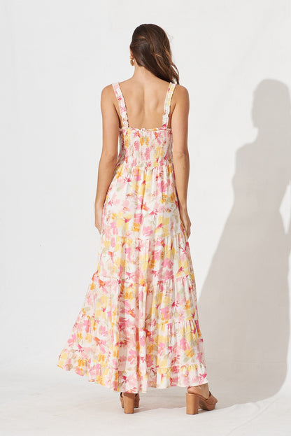 Marano Maxi Dress In White With Yellow Floral
