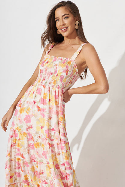 Marano Maxi Dress In White With Yellow Floral