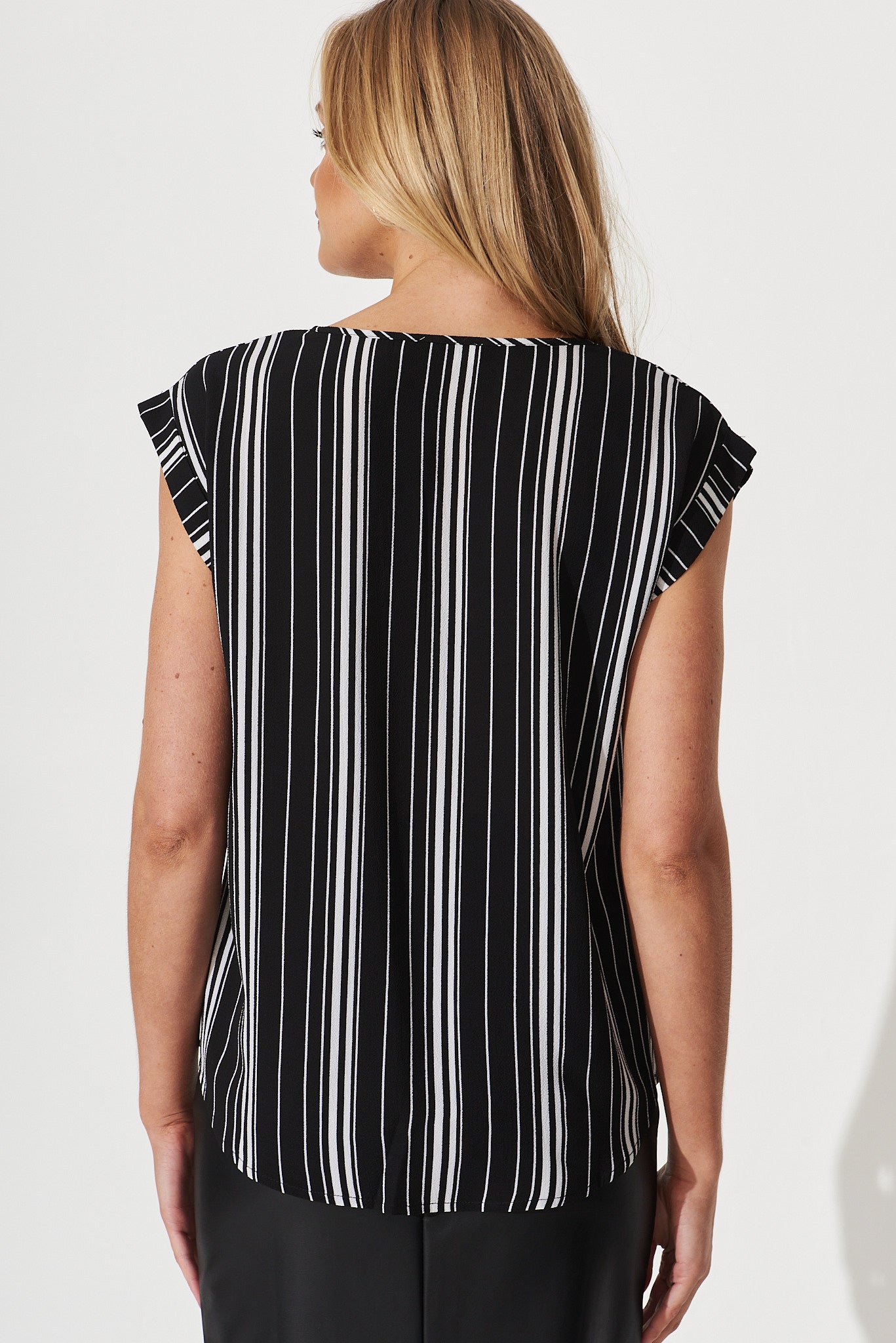 Rejina Top In Black With White Stripe Crepe