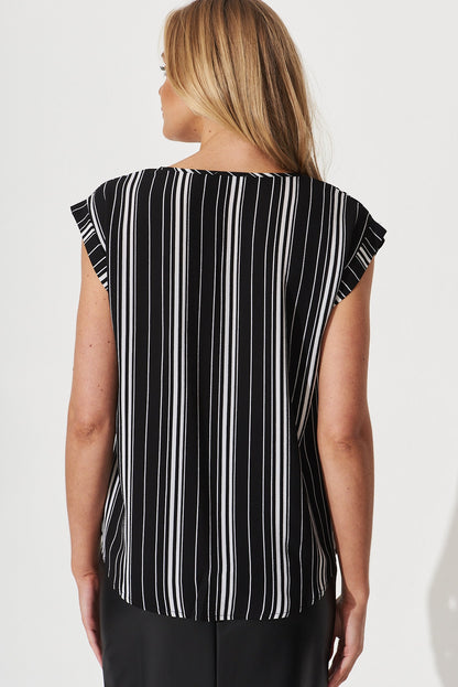 Rejina Top In Black With White Stripe Crepe