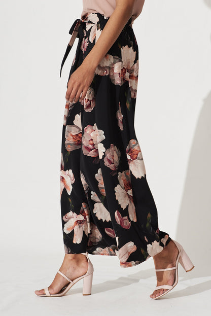 Page Pants In Black With Vintage Blush Floral