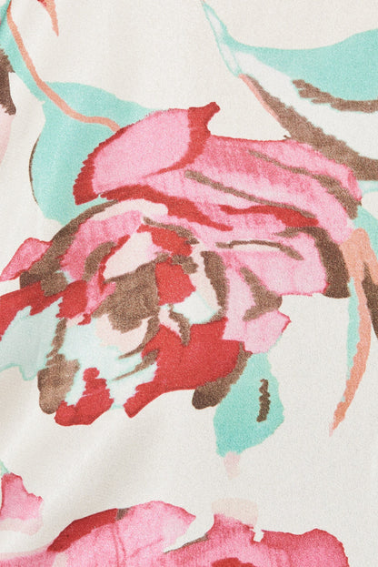 Aurora Shirt In Ivory With Pink And Green Floral Satin