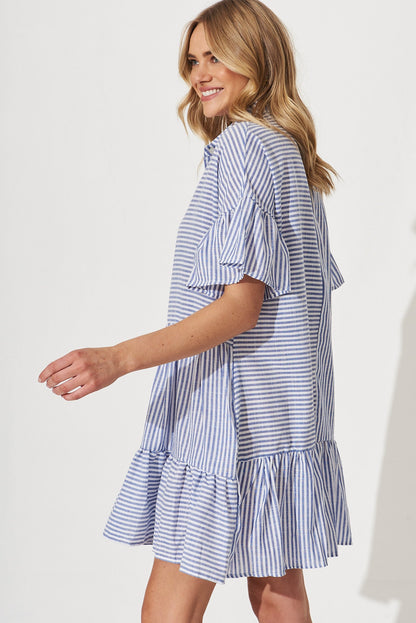 Freya Shirt Dress In Navy With White Stripe Cotton