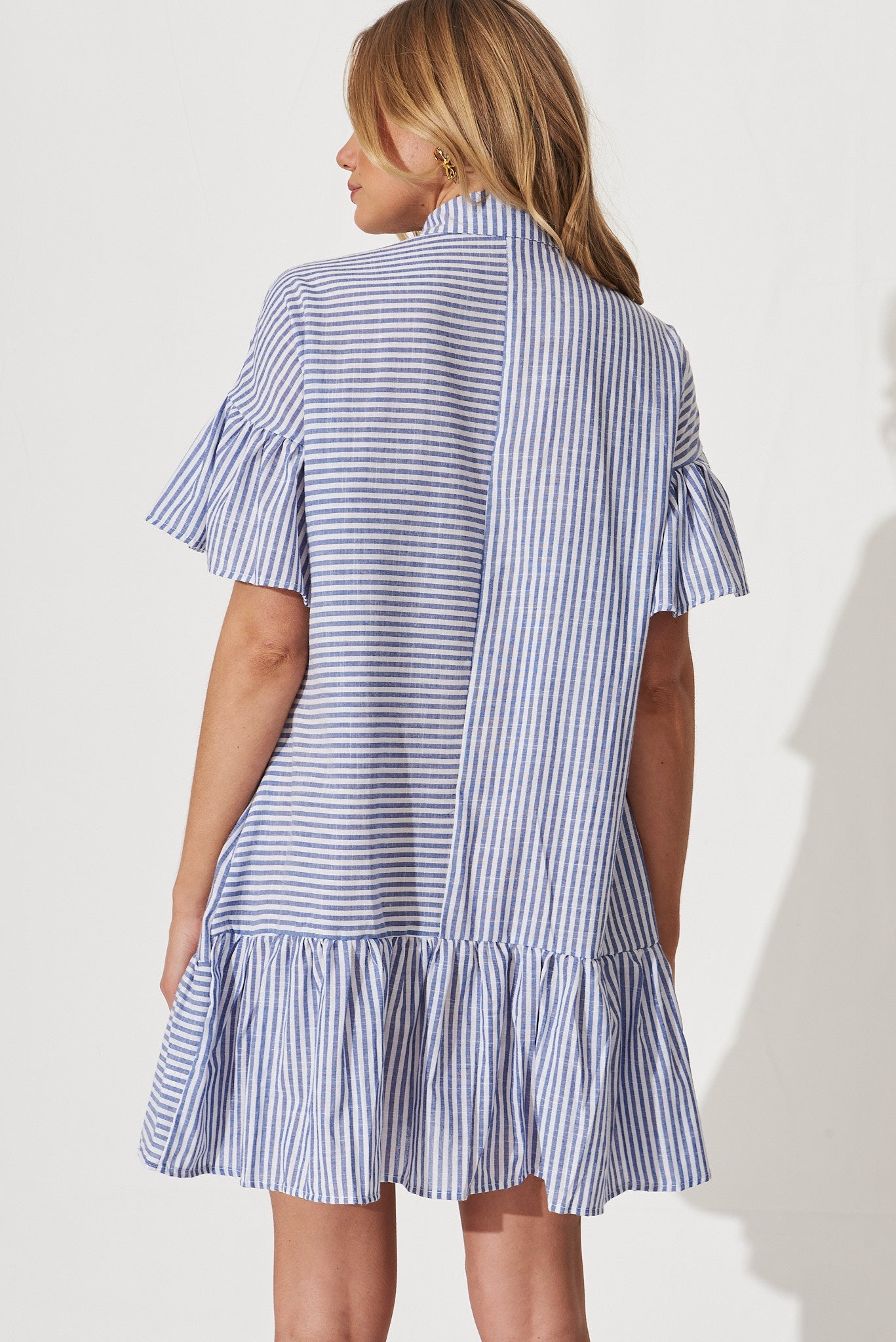 Freya Shirt Dress In Navy With White Stripe Cotton