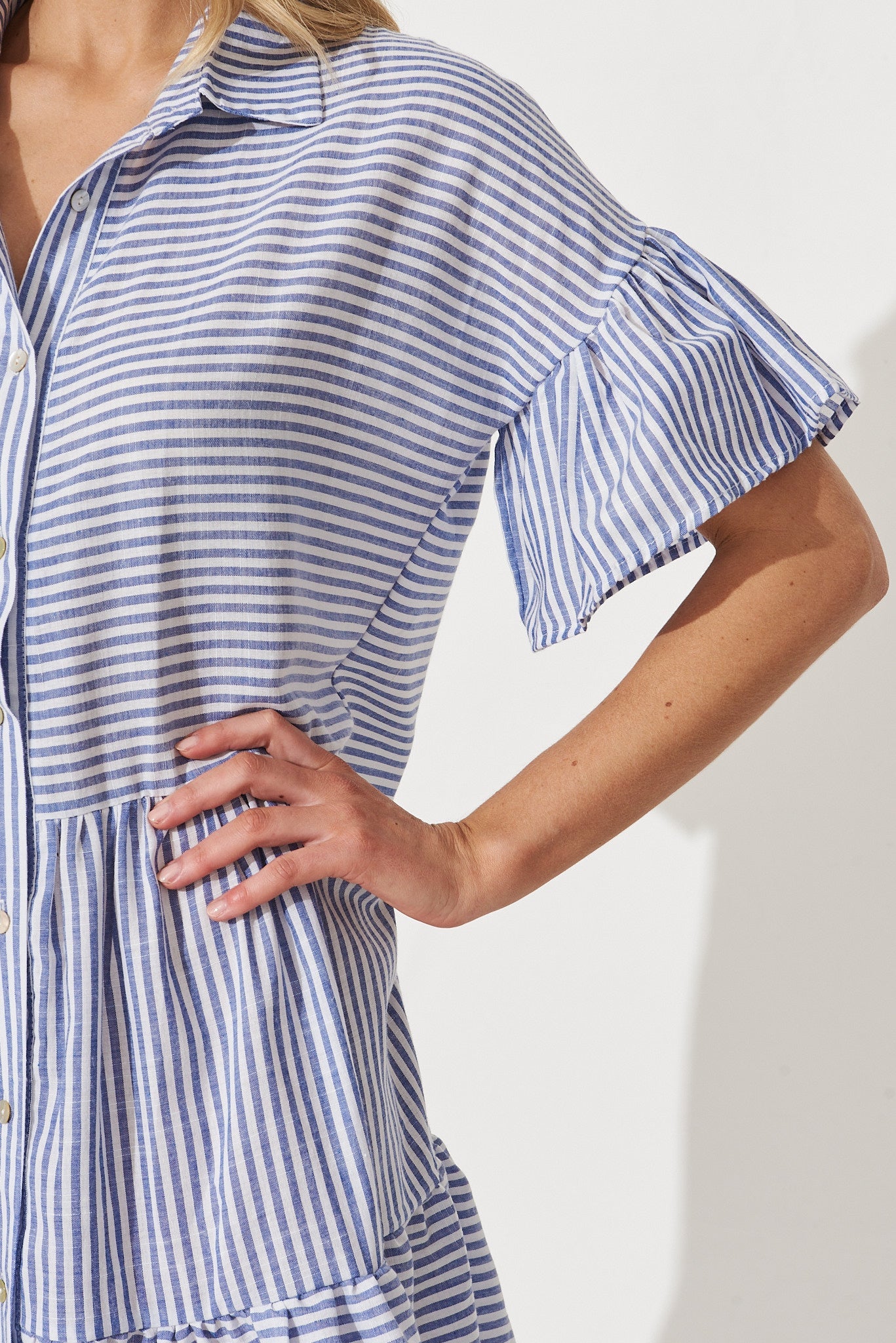 Freya Shirt Dress In Navy With White Stripe Cotton