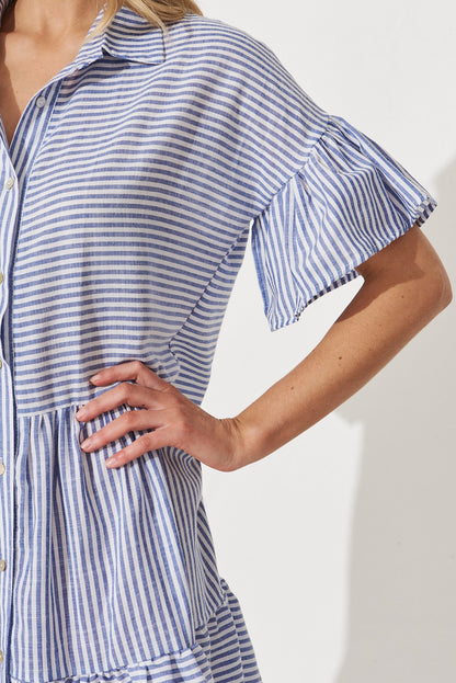 Freya Shirt Dress In Navy With White Stripe Cotton