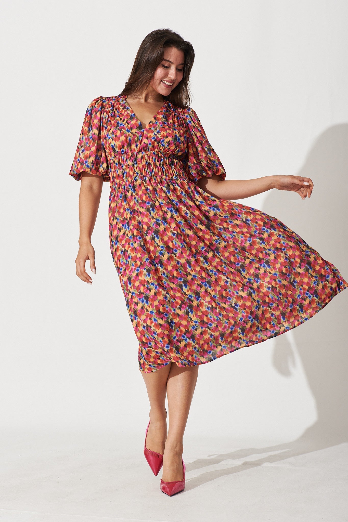Octavia Midi Dress In Multi Print