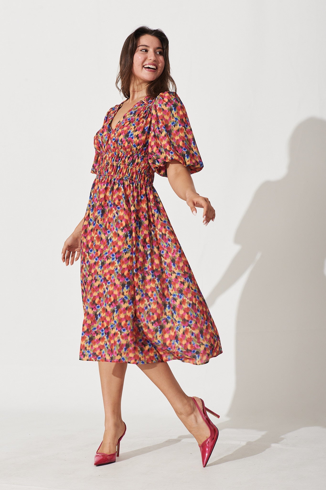 Octavia Midi Dress In Multi Print