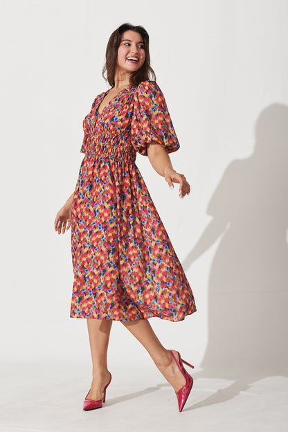 Octavia Midi Dress In Multi Print
