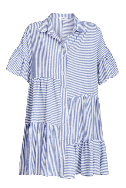 Freya Shirt Dress In Navy With White Stripe Cotton