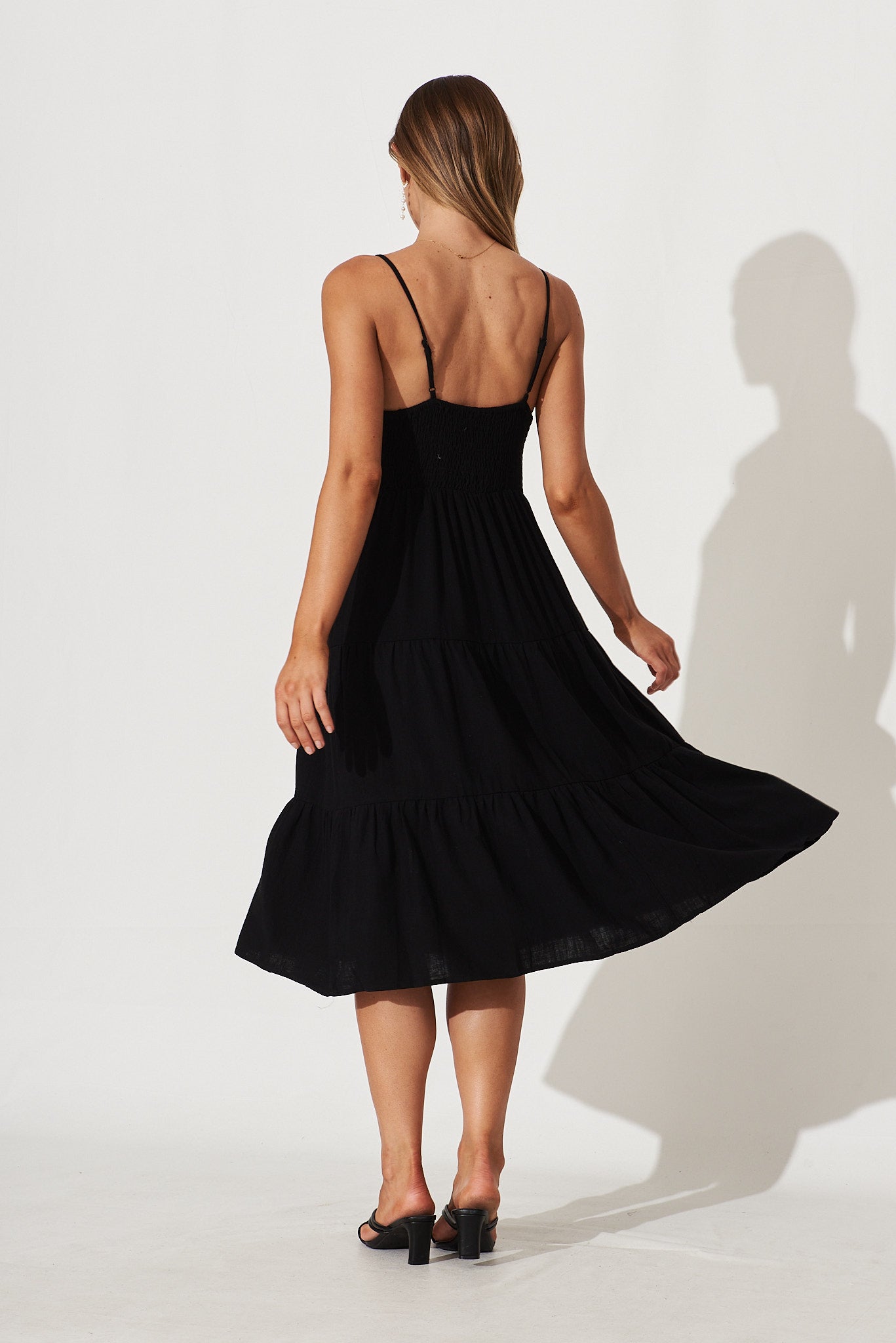 Utopia Midi Sundress In Black Linen Blend