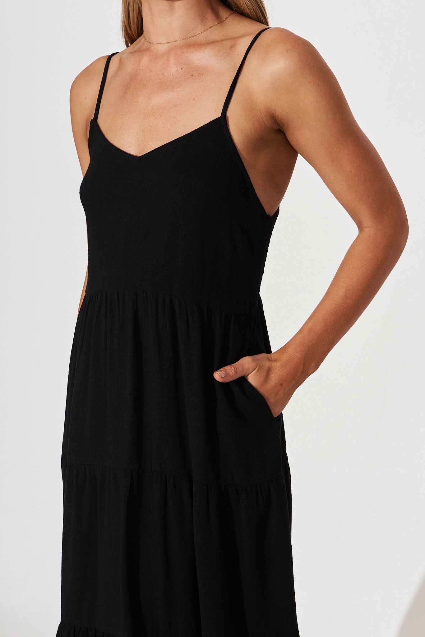 Utopia Midi Sundress In Black Linen Blend