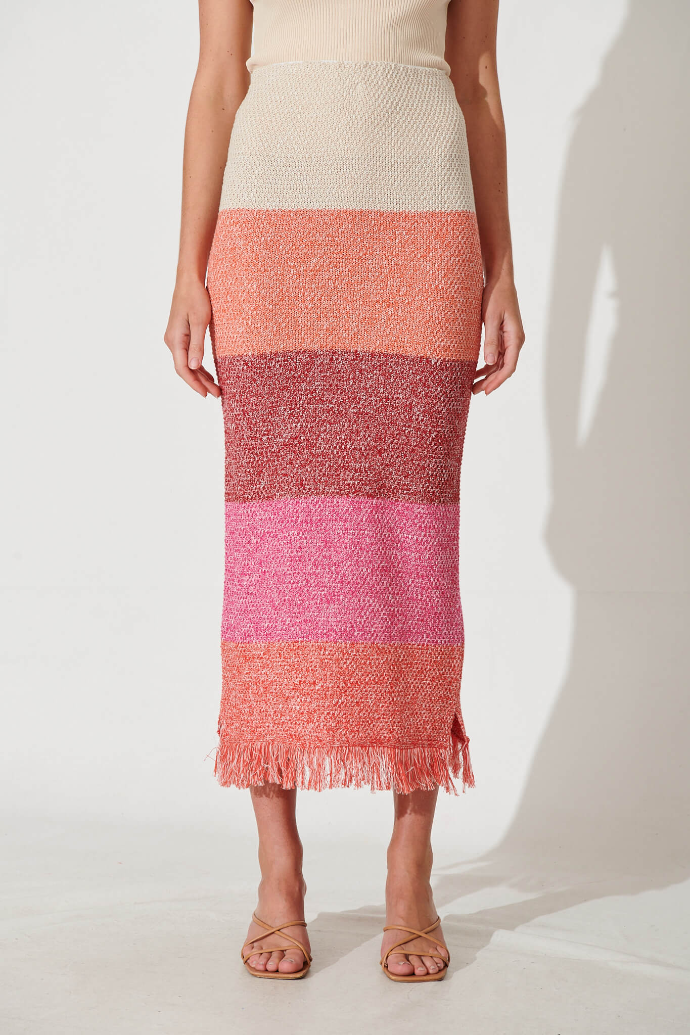 Gracey Midi Knit Skirt In Pink Multi Cotton