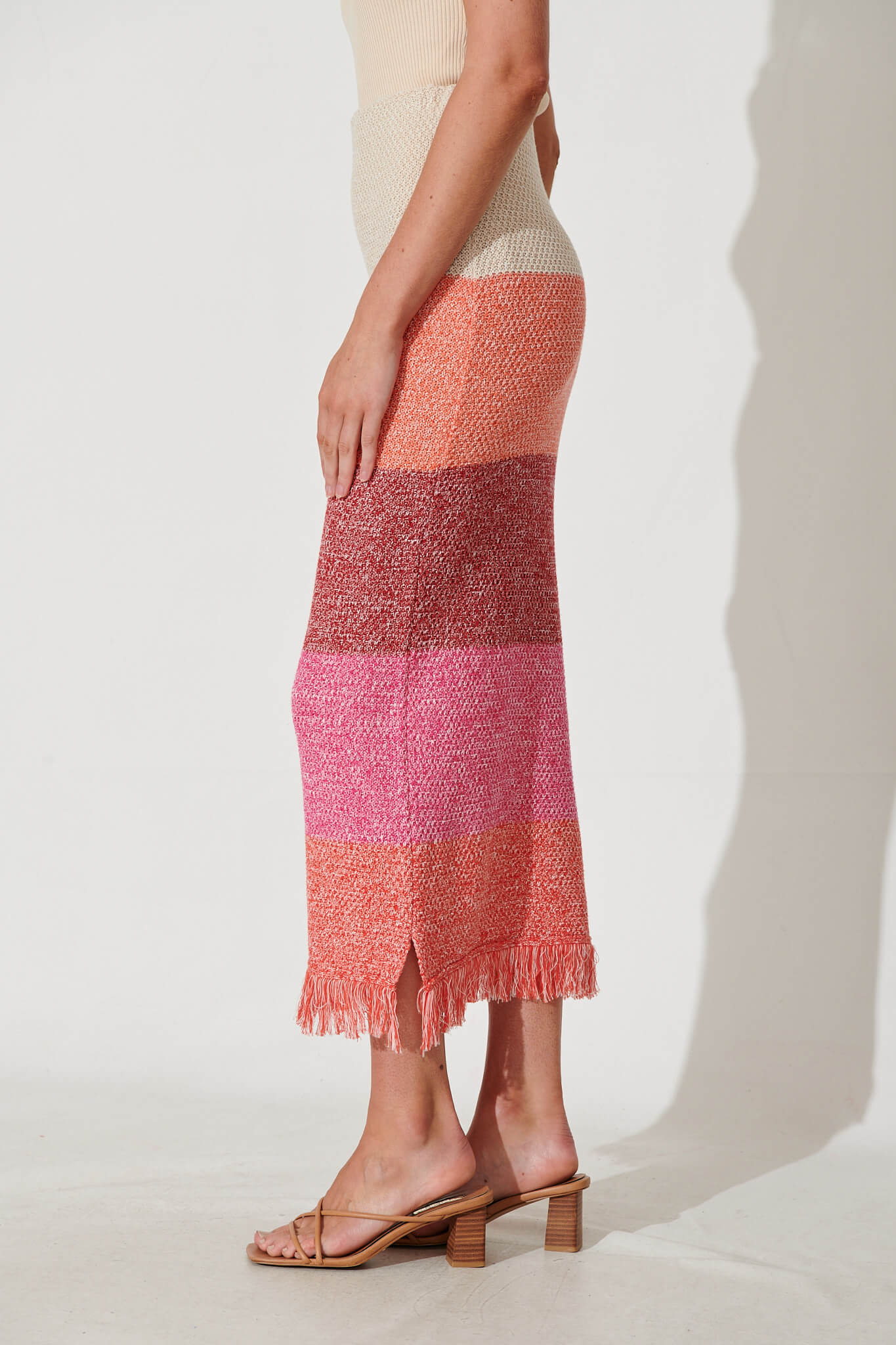 Gracey Midi Knit Skirt In Pink Multi Cotton