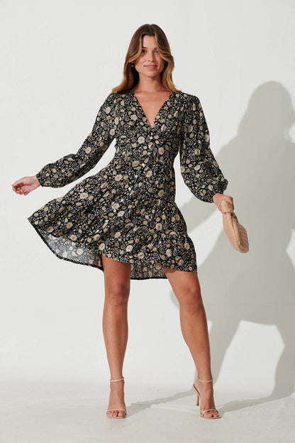 Abriella Dress In Black With Cream Floral
