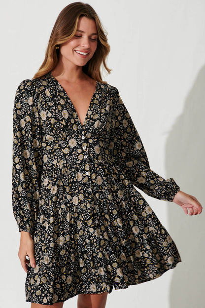 Abriella Dress In Black With Cream Floral