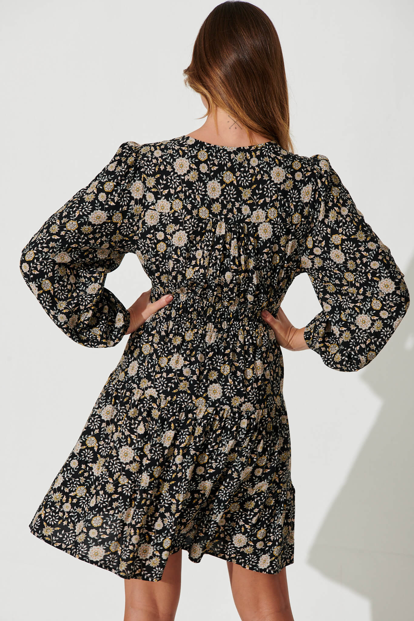 Abriella Dress In Black With Cream Floral