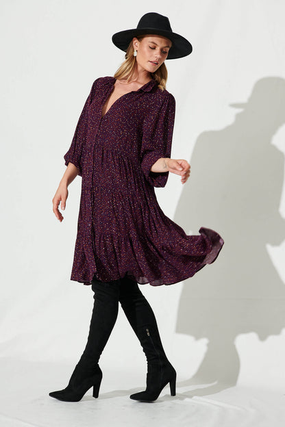 Glorietta Smock Dress In Plum Multi Speckle